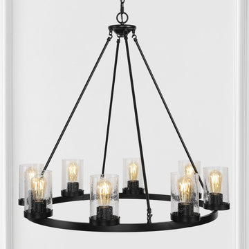 Coronet Iron/Seeded Glass Rustic Farmhouse LED Chandelier - JONATHAN Y